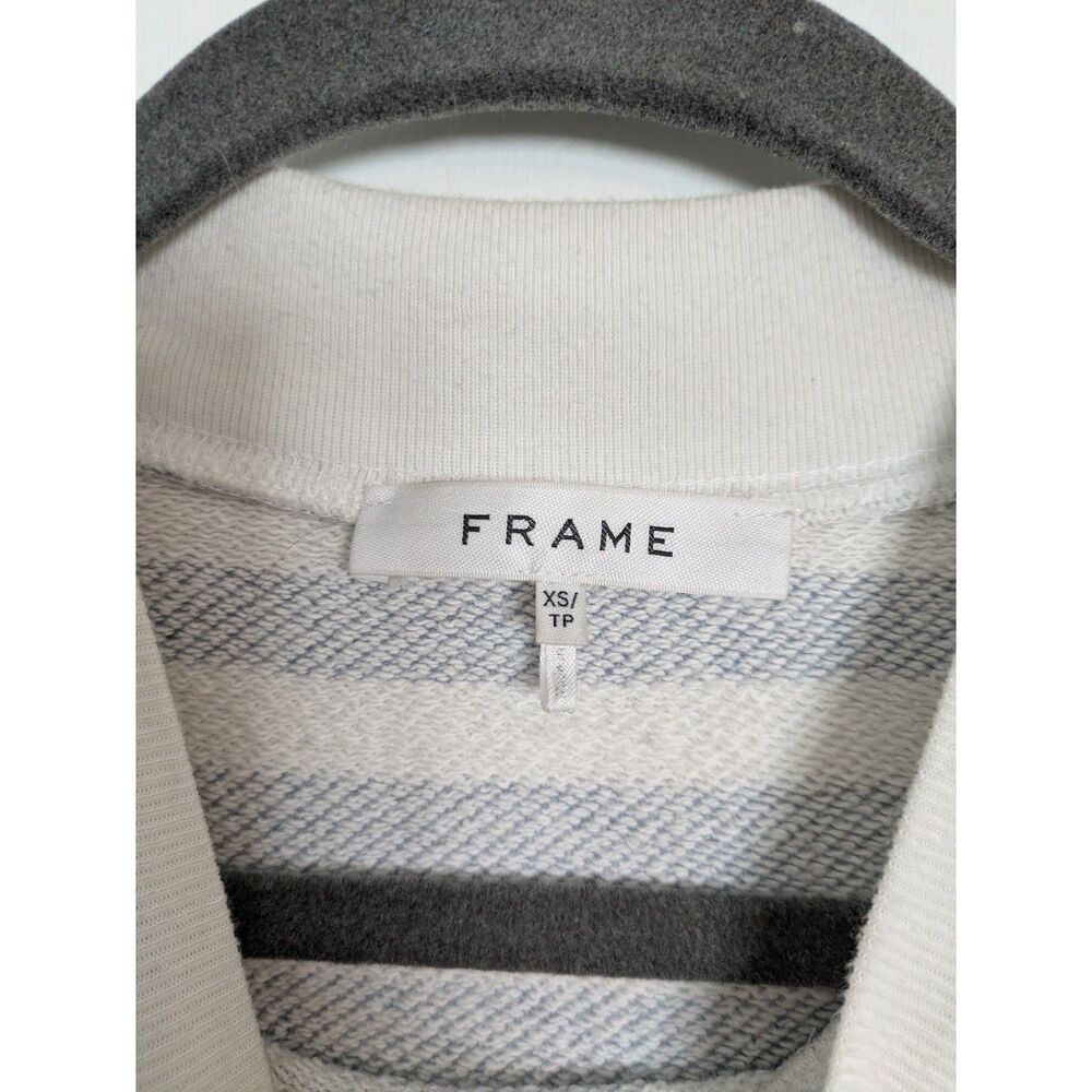 FRAME Striped Cropped Sweatshirt XS Blue White Chambray Multi Cotton Pullover - Picture 6 of 6